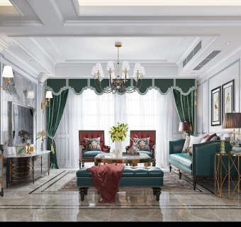 美式轻奢客餐厅su草图模型下载