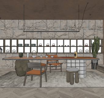 侘寂茶室,su草图模型下载