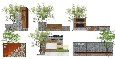 现代石笼景观标识牌入口su草图模型下载