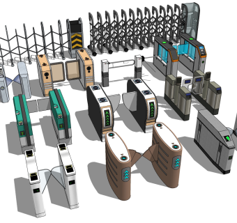 现代闸机道闸安检门停车收费杆su草图模型下载
