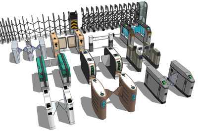 现代闸机道闸安检门停车收费杆su草图模型下载