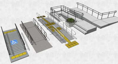 现代无障碍过道走道盲道su草图模型下载