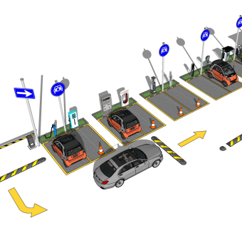 现代充电桩减速带收费停车场闸杆，闸机su草图模型下载
