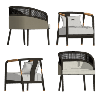 新中式布艺单椅椅子su草图模型下载