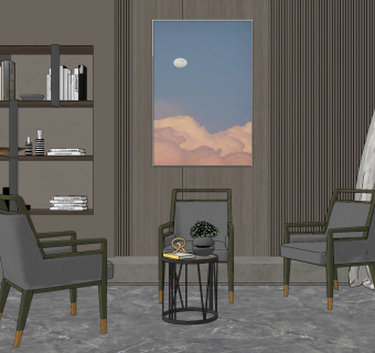 新中式布艺单椅su草图模型下载