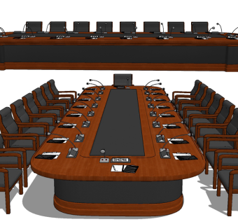 现代实木党政机关政府机构会议桌椅su草图模型下载