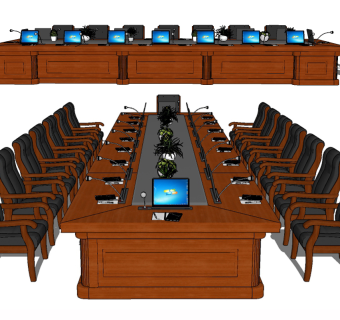 现代实木党政机关政府机构视频会议桌椅su草图模型下载