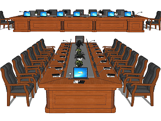 现代实木党政机关政府机构视频会议桌椅su草图模型下载