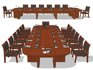 现代实木党政机关政府机构会议桌椅su草图模型下载