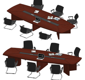 现代木质小会议桌椅su草图模型下载