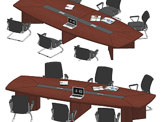 现代木质小会议桌椅su草图模型下载