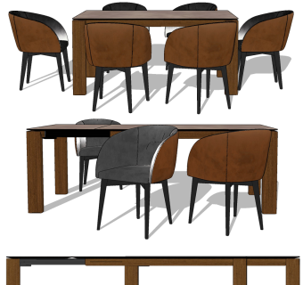 现代条形餐桌椅su草图模型下载