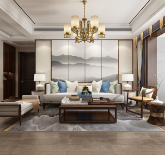 中式客餐厅su草图模型下载