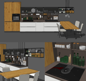 现代橱柜厨房用品组合su草图模型下载