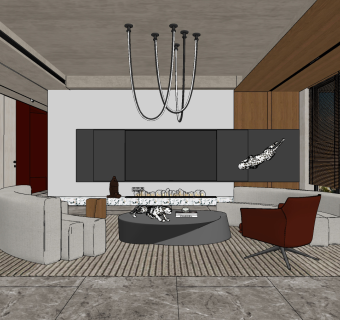 现代客厅,su草图模型下载