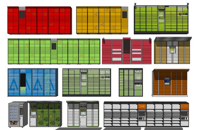 现代快递柜储物柜su草图模型下载