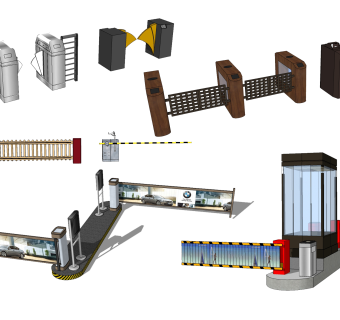 现代停车场道闸摆闸门su草图模型下载