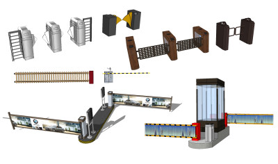 现代停车场道闸摆闸门su草图模型下载