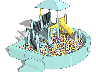 现代儿童滑梯海洋球游乐设施su草图模型下载