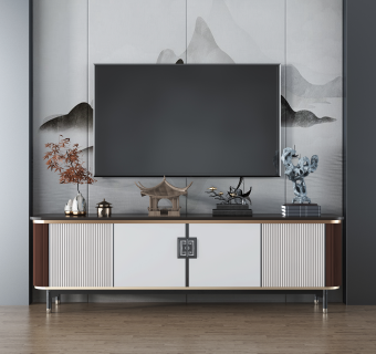 新中式电视柜,装饰柜,su草图模型下载