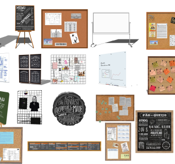 现代留言板餐牌广告牌办公用品白板软木板su草图模型下载