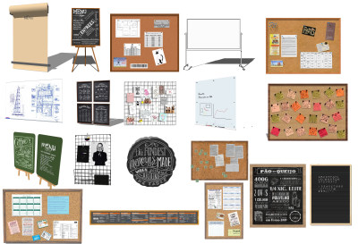 现代留言板餐牌广告牌办公用品白板软木板su草图模型下载