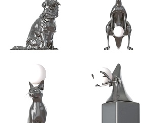 现代动物狗<em>袋鼠</em>猫雕塑异形落地灯su草图模型下载