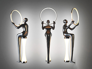 現代藝術人物雕塑落地燈su草圖模型下載