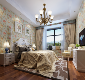 美式乡村田园卧室,su草图模型下载