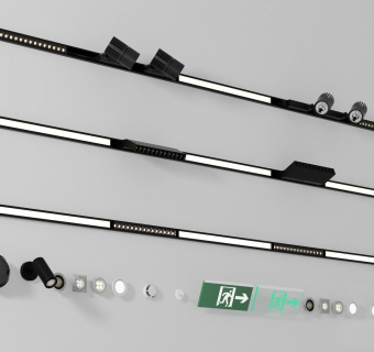 现代磁吸轨道射灯，安全出口指示牌射灯射灯su草图模型下载