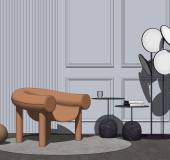 现代休闲椅 单人沙发，边几落地灯su草图模型下载