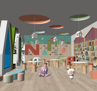 现代风格幼儿园 阅读室，书柜喜洋洋su草图模型下载
