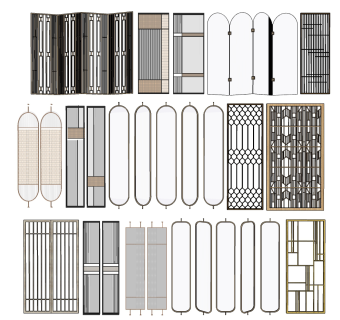 03现代玻璃隔断屏风su草图模型下载