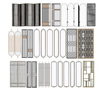 03现代玻璃隔断屏风su草图模型下载