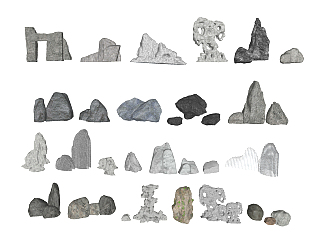 新中式石头假山石头su草图模型下载