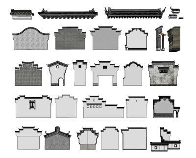 中式徽派建筑su草图模型下载