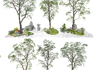 现代树木景观，树绿植su草图模型下载