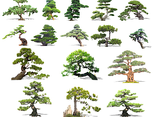 中式<em>造型松树</em>，迎客松，松树，su草图模型下载