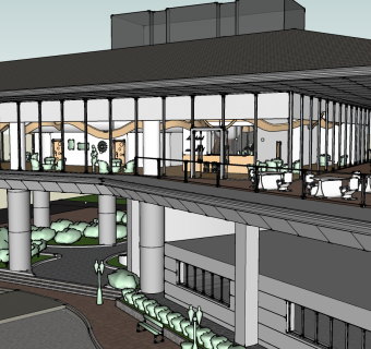 现代酒店露台，文化馆su草图模型下载