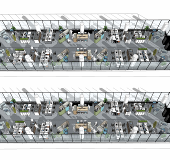 现代大型公司办公区 su草图模型下载