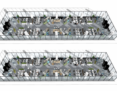 现代大型公司办公区 su草图模型下载