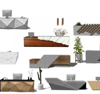 现代新中式前台接待 服务台su草图模型下载