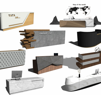 现代新中式前台接待su草图模型下载