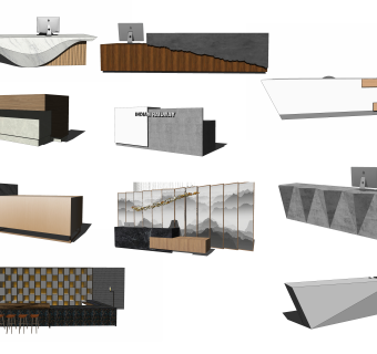现代新中式前台接待 服务台su草图模型下载