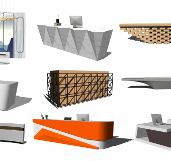 现代新中式前台接待 su草图模型下载
