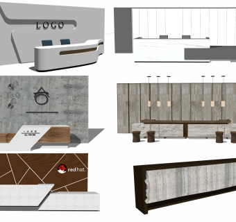 现代新中式前台接待 服务台su草图模型下载