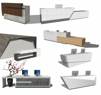 现代新中式前台接待 服务台su草图模型下载