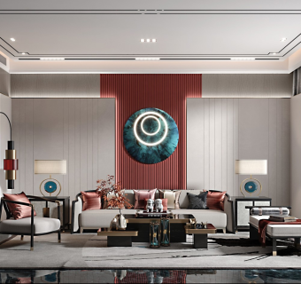 新中式轻奢客su草图模型下载