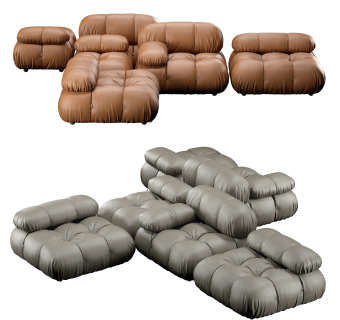 现代皮革拼组多人沙发su草图模型下载