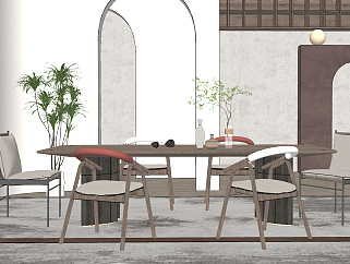 现代<em>餐厅侘寂</em>风餐桌椅，su草图模型下载